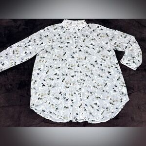 CAbi Lt Gray Sheer Floral Blouse.  Sz S